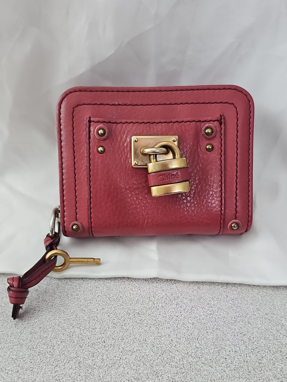 Chloe Red Leather Padlock Zip Wallet